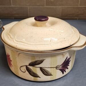 Vintage 222 fifth Ibiza 9" Dutch Oven Baking Dish BEAUTIFUL Floral Design